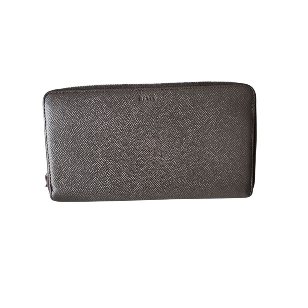 BALLY Brown Leather Zip-Around Wallet One Size